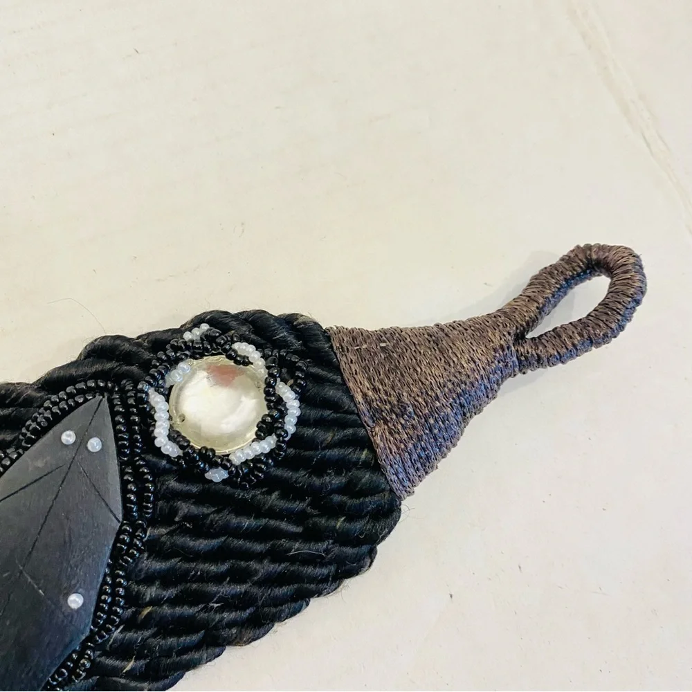 Vintage 80s Artsy Wood Beaded and Carved Shell Cummerbund Rope Belt Retro Boho